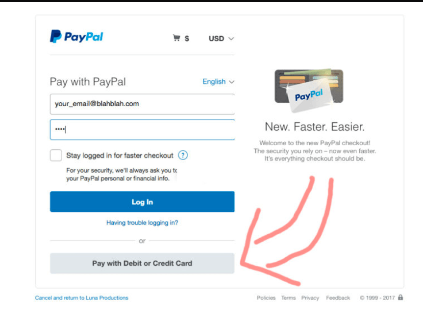 Pay with out paypal account