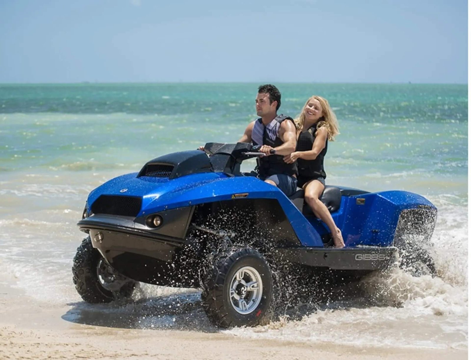 An amphibious 4-wheelers riding at the sea beach