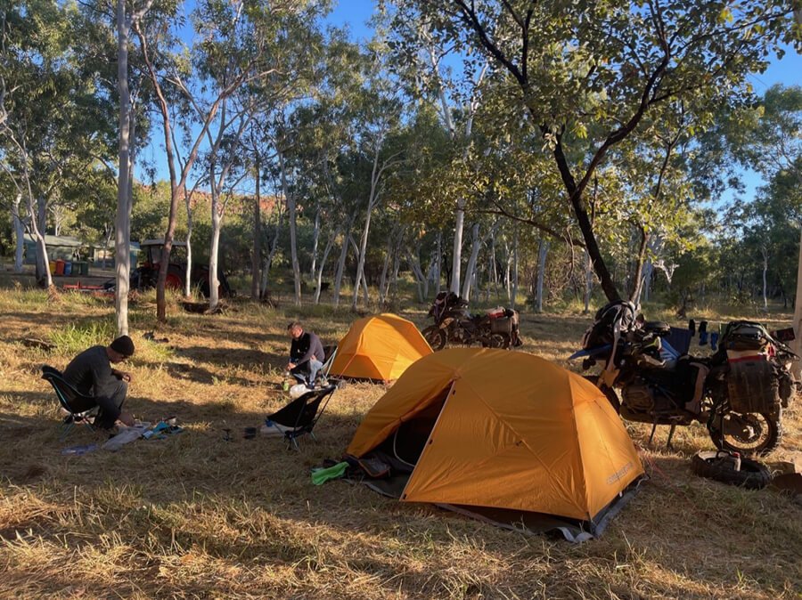 Australia motorcycle adventure riders camping during the Gibb River Road tour