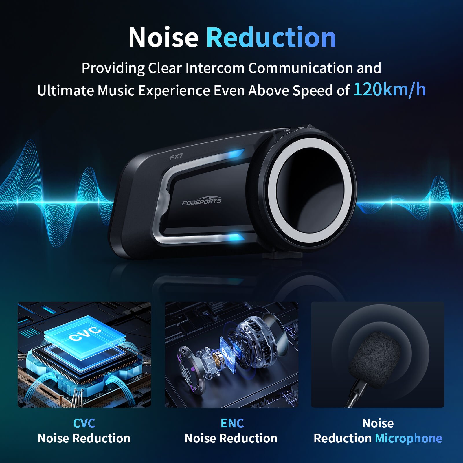 Noise-reduction tech in FX7 mesh bluetooth intercom