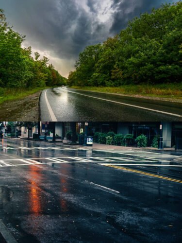 wet rainy roads