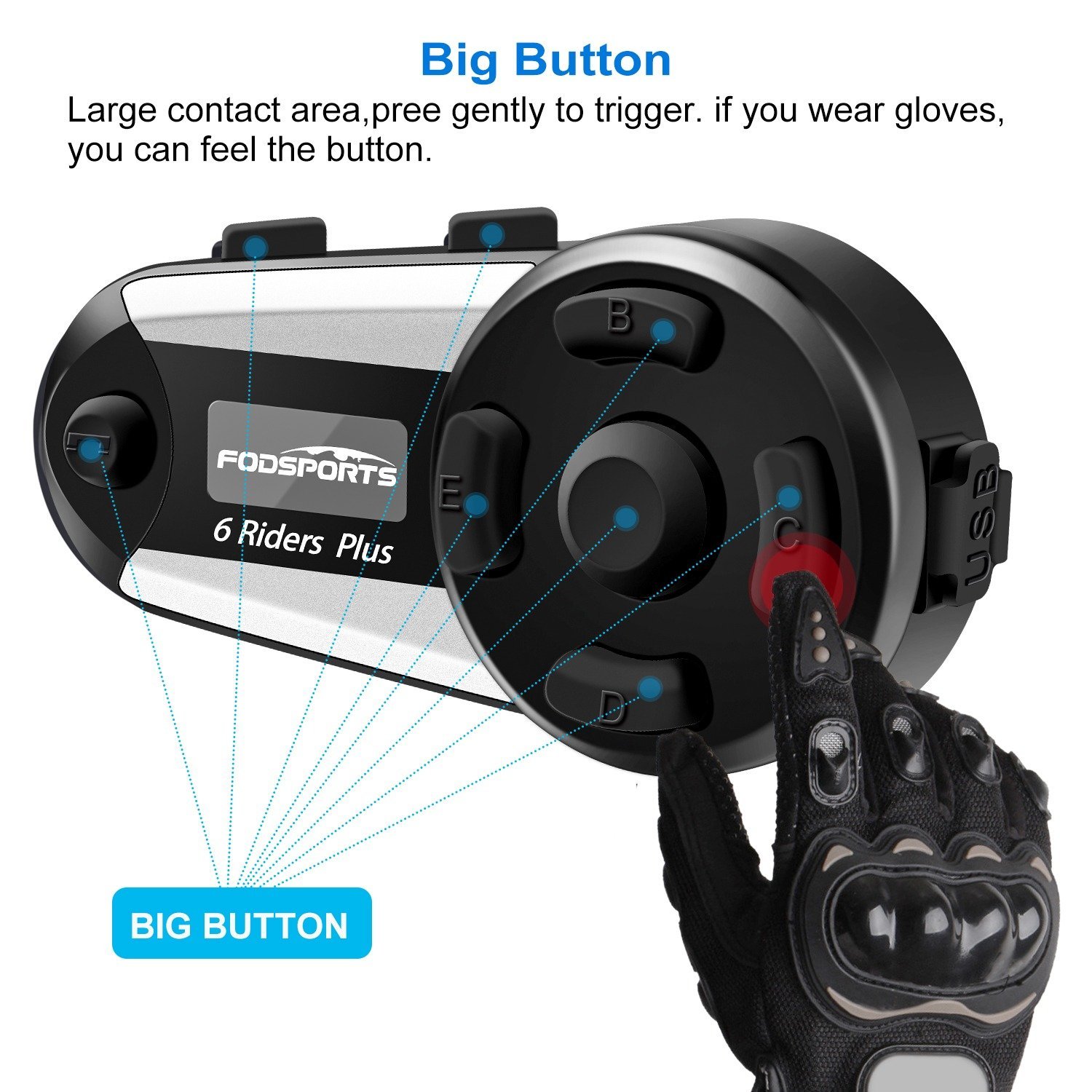 V6 Plus Bluetooth Intercom 6 Riders Helmet Communication