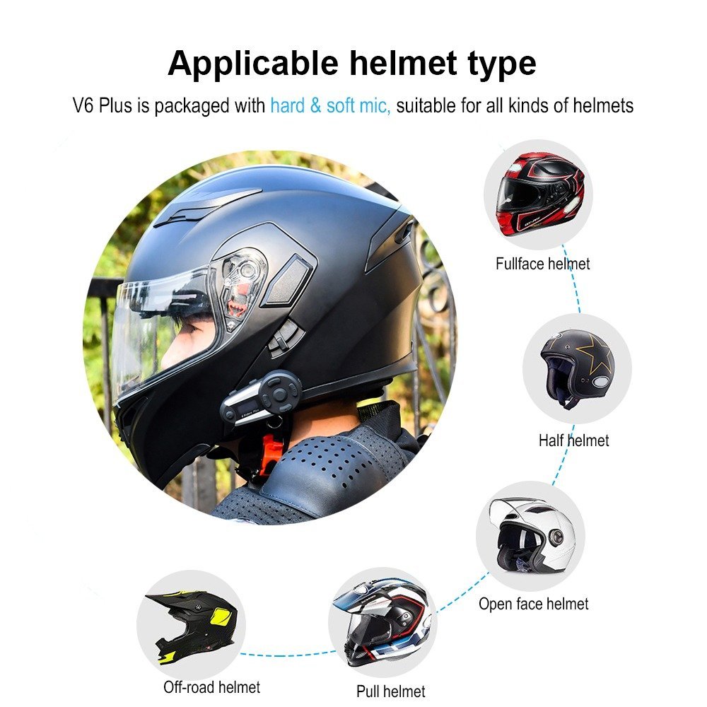 V4Plus - Casco de motocicleta con intercomunicador Bluetooth,  intercomunicador para casco de moto, 2 ciclistas de 3,937.0 ft, 4 ciclistas  de 2.2 mi, 4