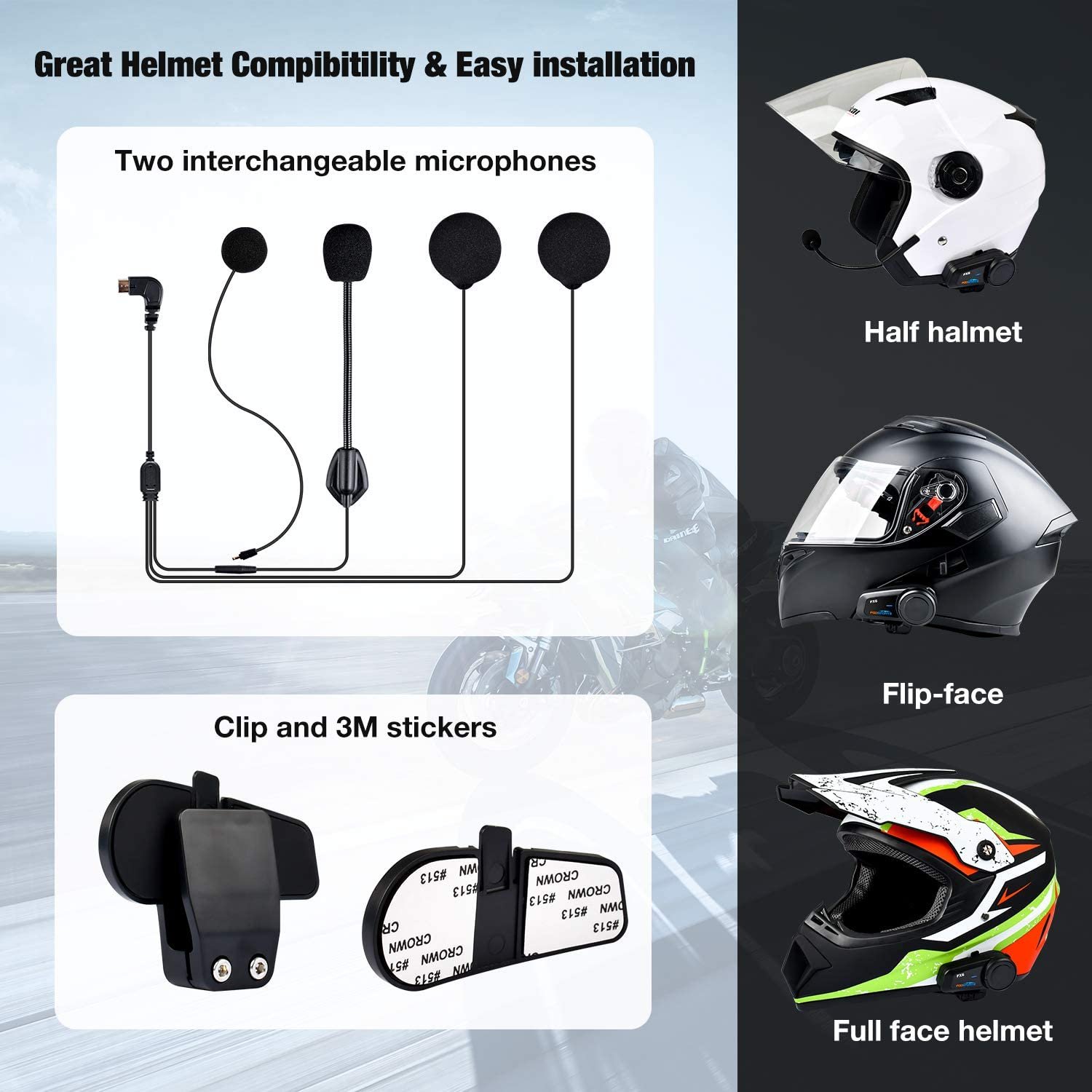 FX6 Intercom Helmet Headset Communication System